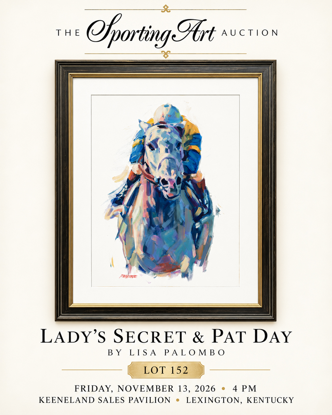 Sporting Art Auction graphic for Lady's Secret and Pat Day by Lisa Palombo, Lot 152